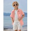 Arshiner Boys Button Down Shirt 100% Cotton Short Sleeve Shirt Solid Summer Beach Shirts with Pocket Size 4-14 Years(Pink)