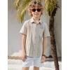 Arshiner Boys Guayabera Shirt Short Sleeve Cotton Linen Button Down Shirt Summer Beach Tops with One Pocket(Light Khaki)