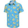 Arshiner Boy’s Hawaiian Shirt Summer Tropical Button Down Shirt Short Sleeve Beach Shirt for Kids 100% Cotton Size 4-14 Years(Blue- Yellow Duck Print)