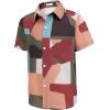 Arshiner Boy’s Hawaiian Shirt Summer Tropical Button Down Shirt Short Sleeve Beach Shirt for Kids 100% Cotton Size 4-14 Years(Brown & Green Colorblock)