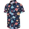 Arshiner Boy’s Hawaiian Shirt Summer Tropical Button Down Shirt Short Sleeve Beach Shirt for Kids 100% Cotton Size 4-14 Years(Navy- Planet Print)