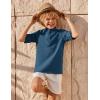 Arshiner Boys Linen Henley Cotton Shirt Button Up Short Sleeve Beach Tee Casual Tops Size 4-12 Years(Navy Blue)