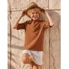 Arshiner Boys Linen Henley Cotton Shirt Button Up Short Sleeve Beach Tee Casual Tops Size 4-12 Years(Russet Brown)