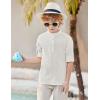 Arshiner Boys Linen Henley Cotton Shirt Button Up Short Sleeve Beach Tee Casual Tops Size 4-12 Years(White)