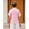Arshiner Boys Pink Shirt Casual Short Sleeve Button Down Beach Shirt Solid Summer Blouse Size 8 (7-8years)