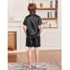 Arshiner Boys Silk Pajamas Set Short Sleeve Button Down Satin Pjs for 4-13 Years(Black)