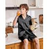 Arshiner Boys Silk Pajamas Set Short Sleeve Button Down Satin Pjs for 4-13 Years(Black)