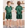 Arshiner Boys Silk Pajamas Set Short Sleeve Button Down Satin Pjs for 4-13 Years(Dark Green)