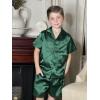 Arshiner Boys Silk Pajamas Set Short Sleeve Button Down Satin Pjs for 4-13 Years(Dark Green)