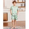 Arshiner Boys Silk Pajamas Set Short Sleeve Button Down Satin Pjs for 4-13 Years(Green)