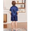 Arshiner Boys Silk Pajamas Set Short Sleeve Button Down Satin Pjs for 4-13 Years(Navy Blue)