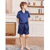 Arshiner Boys Silk Pajamas Set Short Sleeve Button Down Satin Pjs for 4-13 Years(Navy Blue)