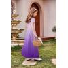 Arshiner Girls Maxi Dress Long/Short Sleeve Casual Holiday Dress with Pockets for 5-13 Years(Short Sleeve Purple Gradient)