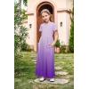 Arshiner Girls Maxi Dress Long/Short Sleeve Casual Holiday Dress with Pockets for 5-13 Years(Short Sleeve Purple Gradient)