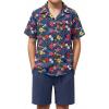 Arshiner Boys 2 Piece Hawaiian Outfits Button Down Shirt and Shorts Set Summer Vacation Clothes for 5-12 Years(Navy/Flower)