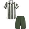 Arshiner Boys 2 Piece Outfits Hawaiian Shorts Sets Button Down Shirt and Shorts Summer Beach Clothes for 2-12 Years(Green Stripe)
