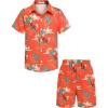 Arshiner Boys 2 Piece Outfits Hawaiian Shorts Sets Button Down Shirt and Shorts Summer Beach Clothes for 2-12 Years(Orange – Palm Tree)