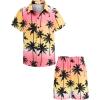 Arshiner Boys 2 Piece Outfits Hawaiian Shorts Sets Button Down Shirt and Shorts Summer Beach Clothes for 2-12 Years(Pink & Yellow – Palm Tree)