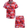 Arshiner Boys 2 Piece Outfits Hawaiian Shorts Sets Button Down Shirt and Shorts Summer Beach Clothes for 2-12 Years(Red – Beach)
