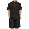 Arshiner Boys 2 Piece Summer Beach Outfits Textured Henley Shirts and Shorts Set Casual Vacation Clothes for 4-12 Years Kids(Black)