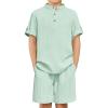 Arshiner Boys 2 Piece Summer Beach Outfits Textured Henley Shirts and Shorts Set Casual Vacation Clothes for 4-12 Years Kids(Light Green)