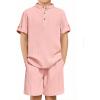 Arshiner Boys 2 Piece Summer Beach Outfits Textured Henley Shirts and Shorts Set Casual Vacation Clothes for 4-12 Years Kids(Light Pink)