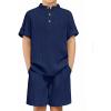 Arshiner Boys 2 Piece Summer Beach Outfits Textured Henley Shirts and Shorts Set Casual Vacation Clothes for 4-12 Years Kids(Navy Blue)