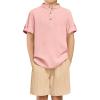 Arshiner Boys 2 Piece Summer Beach Outfits Textured Henley Shirts and Shorts Set Casual Vacation Clothes for 4-12 Years Kids(Pink-khaki)
