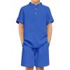 Arshiner Boys 2 Piece Summer Beach Outfits Textured Henley Shirts and Shorts Set Casual Vacation Clothes for 4-12 Years Kids(Royal Blue)