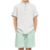 Arshiner Boys 2 Piece Summer Beach Outfits Textured Henley Shirts and Shorts Set Casual Vacation Clothes for 4-12 Years Kids(White-green)