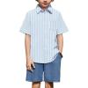 Arshiner Boys 2 Pieces Summer Outfits Short Sleeve Button Down Shirts and Shorts Sets for Kids Vacation Beach Wear 5-12 Years(Blue Stripes-navy)