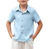 Arshiner Boys Blue Button Down Shirt Casual Short Sleeve Summer Beach Shirt Size 16(11-12years)