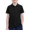 Arshiner Boys Golf Polo Shirt Uniform Short Sleeve Button Collared Tee Casual Performance Active T Shirt Size 4-13 Years(Black)
