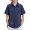 Arshiner Boys Guayabera Shirt Short Sleeve Cotton Linen Button Down Shirt Summer Beach Tops with One Pocket(Heather Indigo)