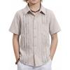 Arshiner Boys Guayabera Shirt Short Sleeve Cotton Linen Button Down Shirt Summer Beach Tops with One Pocket(Light Khaki)