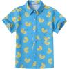 Arshiner Boy’s Hawaiian Shirt Summer Tropical Button Down Shirt Short Sleeve Beach Shirt for Kids 100% Cotton Size 4-14 Years(Blue- Yellow Duck Print)