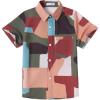 Arshiner Boy’s Hawaiian Shirt Summer Tropical Button Down Shirt Short Sleeve Beach Shirt for Kids 100% Cotton Size 4-14 Years(Brown & Green Colorblock)