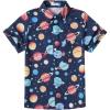 Arshiner Boy’s Hawaiian Shirt Summer Tropical Button Down Shirt Short Sleeve Beach Shirt for Kids 100% Cotton Size 4-14 Years(Navy- Planet Print)