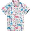 Arshiner Boy’s Hawaiian Shirt Summer Tropical Button Down Shirt Short Sleeve Beach Shirt for Kids 100% Cotton Size 4-14 Years(White- Dinosaur Print)