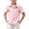 Arshiner Boys Pink Shirt Casual Short Sleeve Button Down Beach Shirt Solid Summer Blouse Size 8 (7-8years)