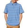 Arshiner Boys Polo Shirt Golf Stripe Short Sleeve Button Performance Sport Collared Shirts for Kids Size 4-12 Years(Blue/White Double-stripe)
