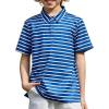 Arshiner Boys Polo Shirt Golf Stripe Short Sleeve Button Performance Sport Collared Shirts for Kids Size 4-12 Years(Blue/White Thick-stripe)