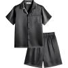 Arshiner Boys Silk Pajamas Set Short Sleeve Button Down Satin Pjs for 4-13 Years(Black)