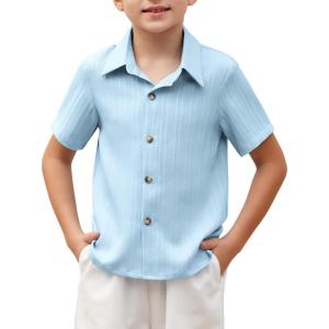 Arshiner Boys Blue Button Down Shirt Casual Short Sleeve Summer Beach Shirt Size 16(11-12years)