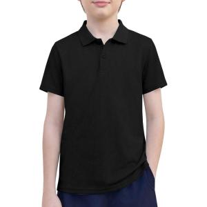 Arshiner Boys Golf Polo Shirt Uniform Short Sleeve Button Collared Tee Casual Performance Active T Shirt Size 4-13 Years(Black)