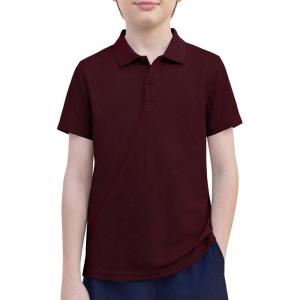 Arshiner Boys Golf Polo Shirt Uniform Short Sleeve Button Collared Tee Casual Performance Active T Shirt Size 4-13 Years(Dark Red)