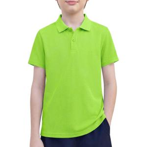 Arshiner Boys Golf Polo Shirt Uniform Short Sleeve Button Collared Tee Casual Performance Active T Shirt Size 4-13 Years(Lime Green)