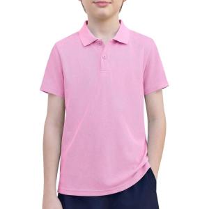 Arshiner Boys Golf Polo Shirt Uniform Short Sleeve Button Collared Tee Casual Performance Active T Shirt Size 4-13 Years(Pink)