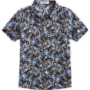 Arshiner Boy’s Hawaiian Shirt Summer Tropical Button Down Shirt Short Sleeve Beach Shirt for Kids 100% Cotton Size 4-14 Years(Black- Floral Print)