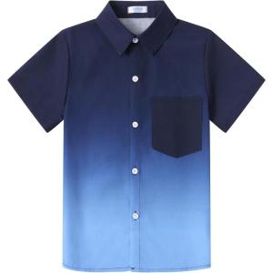 Arshiner Boy’s Hawaiian Shirt Summer Tropical Button Down Shirt Short Sleeve Beach Shirt for Kids 100% Cotton Size 4-14 Years(Blue Gradient)